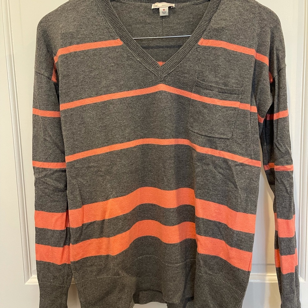 Gap, NWOT, gray & peach striped cotton sweater, XS